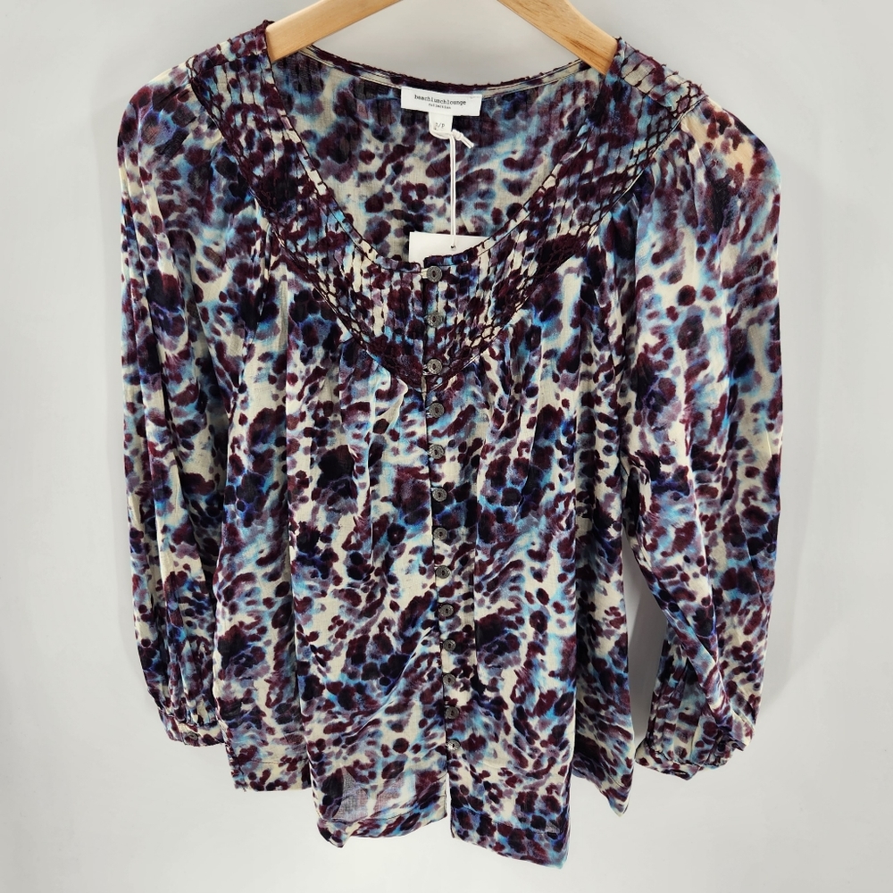 Beach Lunch Lounge Penelope Blurred Canvas Peasant Top Womens Size Small